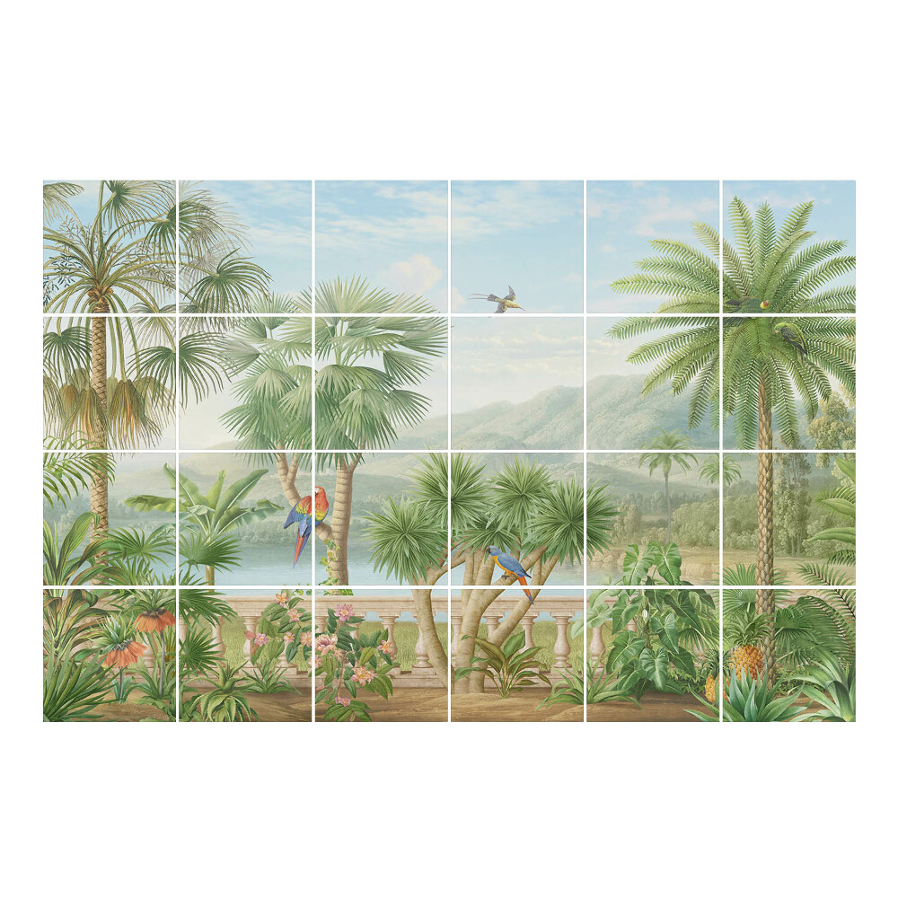 Samolepka na dlaždice Tropický ráj s ptáky