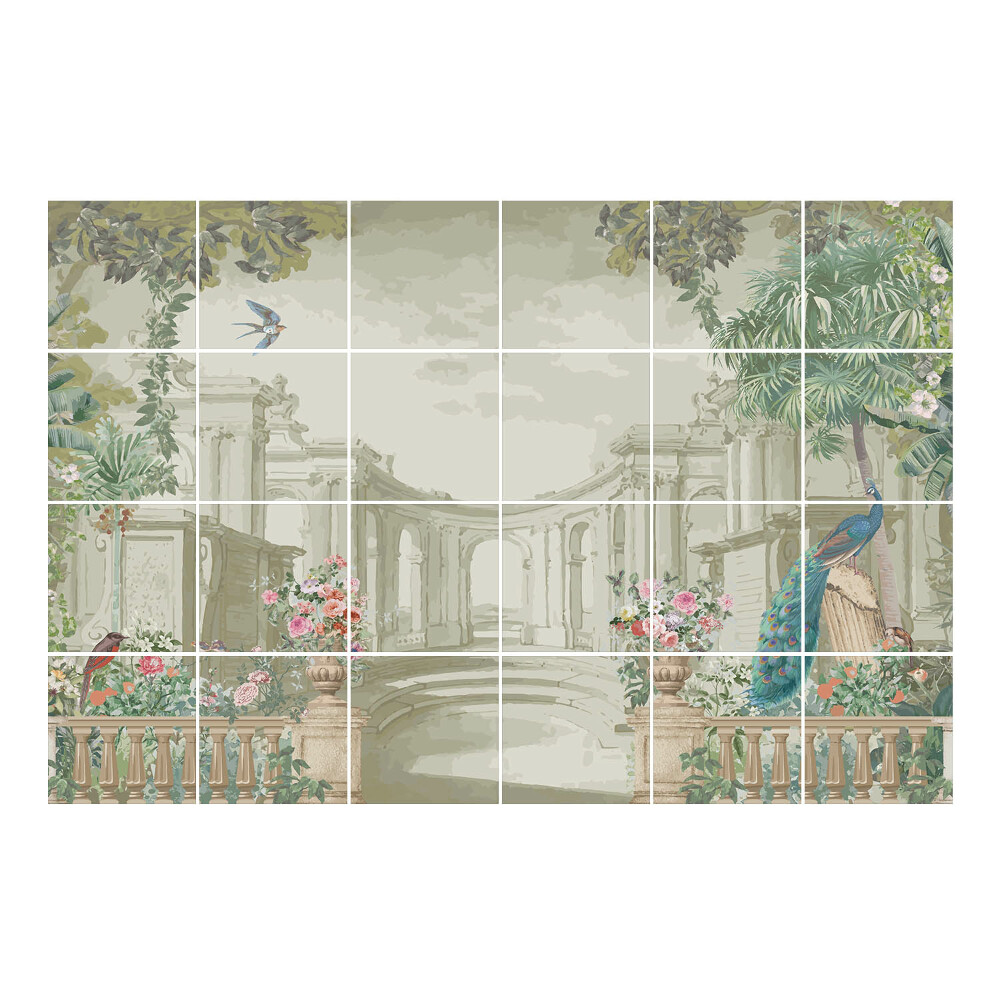 Nálepka na dlaždice Tropická krajina s pávem