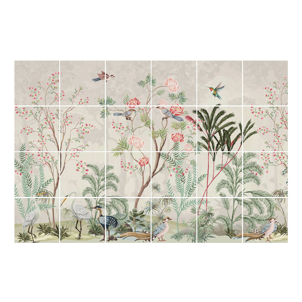 Nálepka na dlaždice Tropická krajina s ptáky