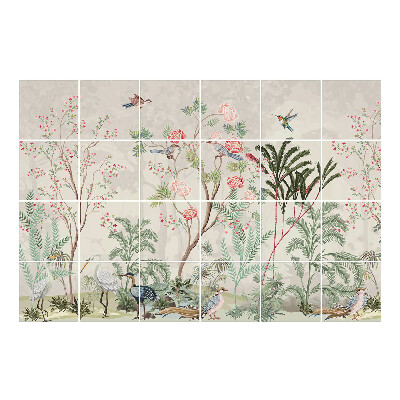 Nálepka na dlaždice Tropická krajina s ptáky