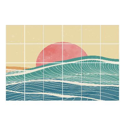 Nálepka na dlaždice Vlny a vycházející slunce