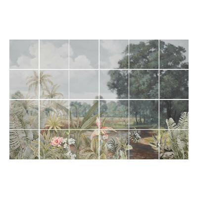 Samolepka na dlaždice Tropická krajina s ptáky