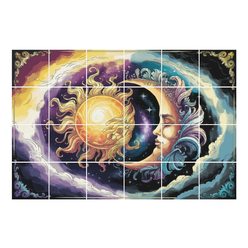 Nálepka na dlaždice Slunce a Měsíc v oblacích