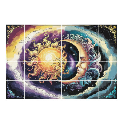 Nálepka na dlaždice Slunce a Měsíc v oblacích