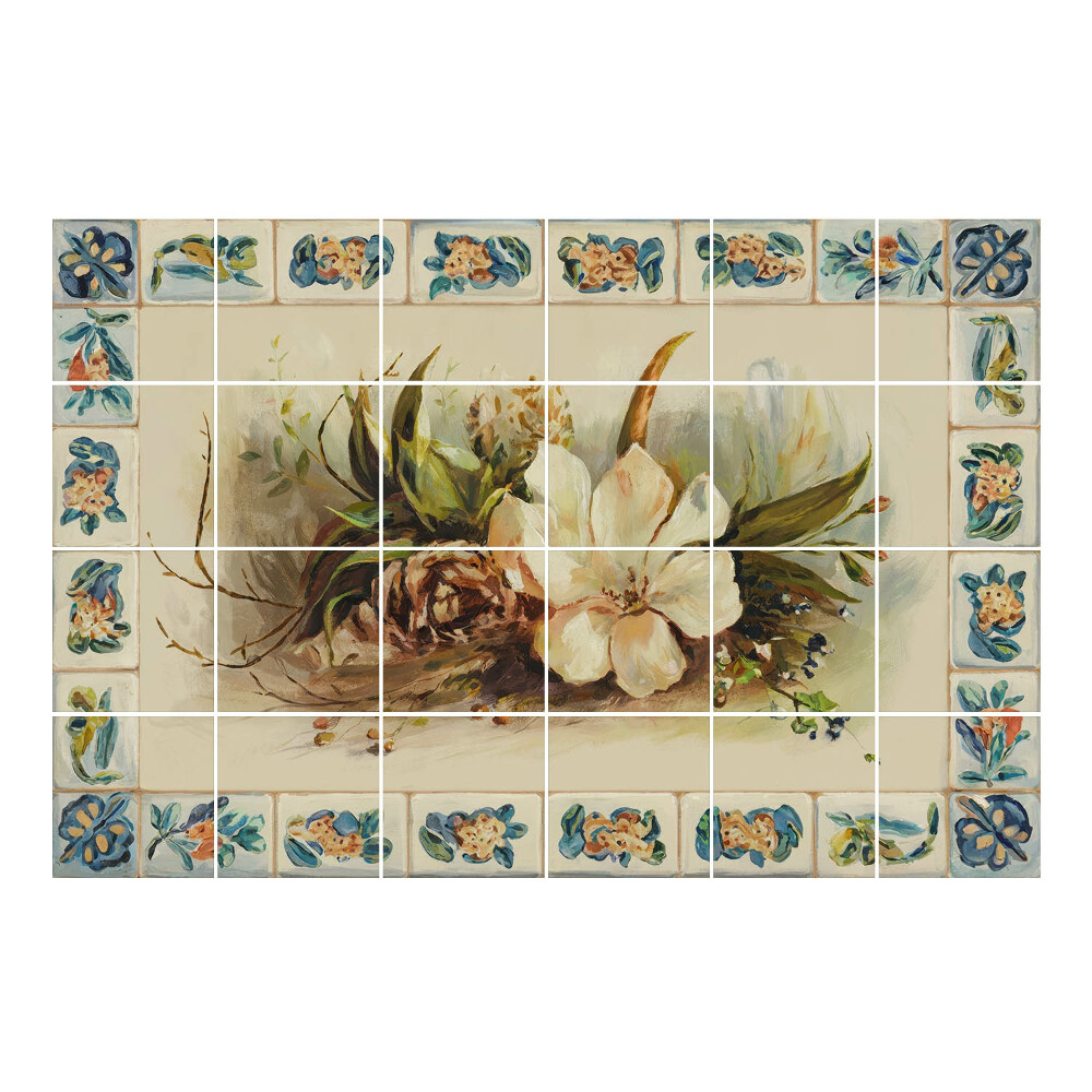 Samolepka na dlaždice Květinová kompozice s prvky přírody