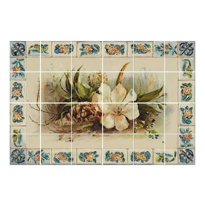 Samolepka na dlaždice Květinová kompozice s prvky přírody