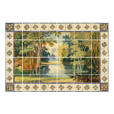 Samolepka na dlaždice Nábřežní scéna se stromy