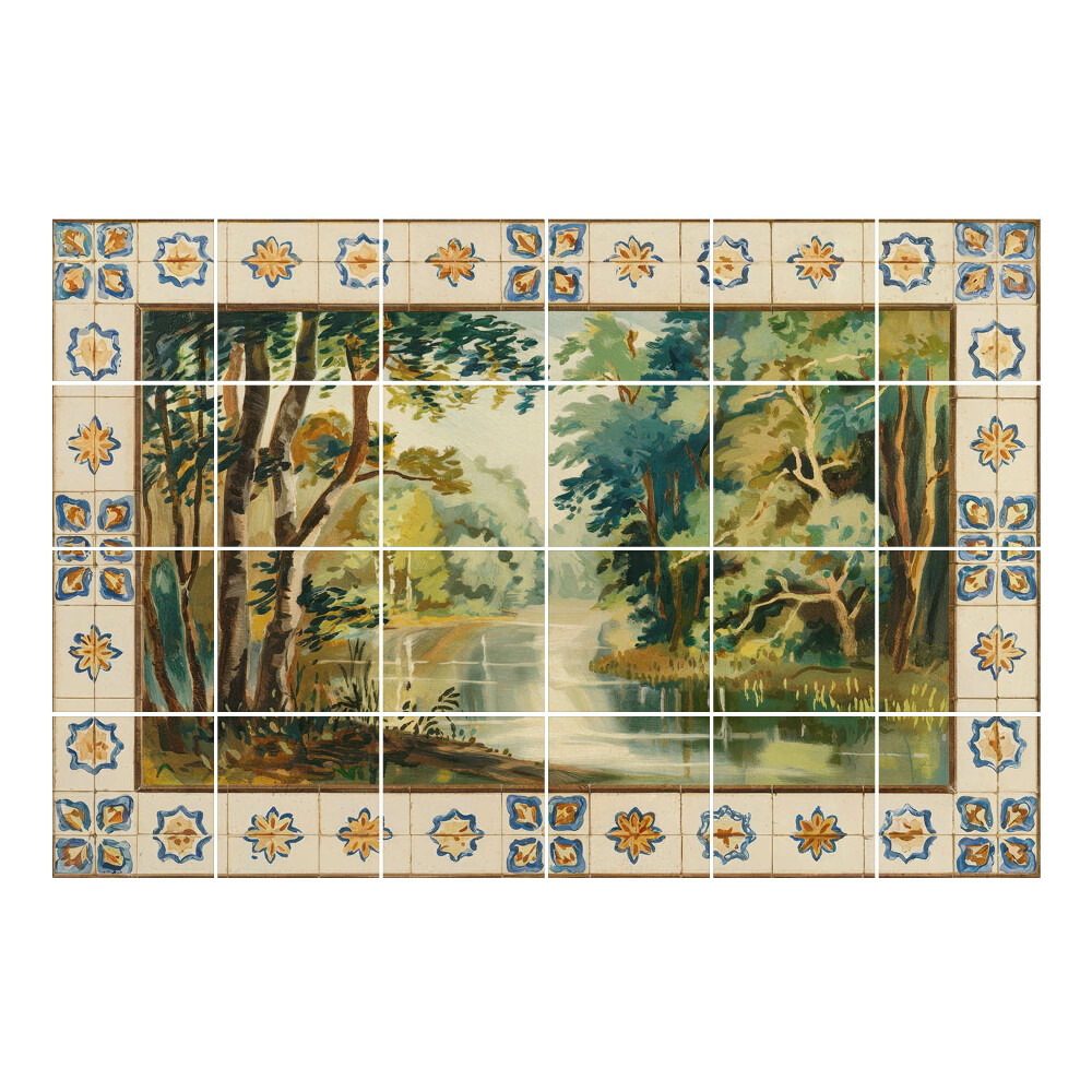 Nálepka na dlaždice Klidná krajina s řekou