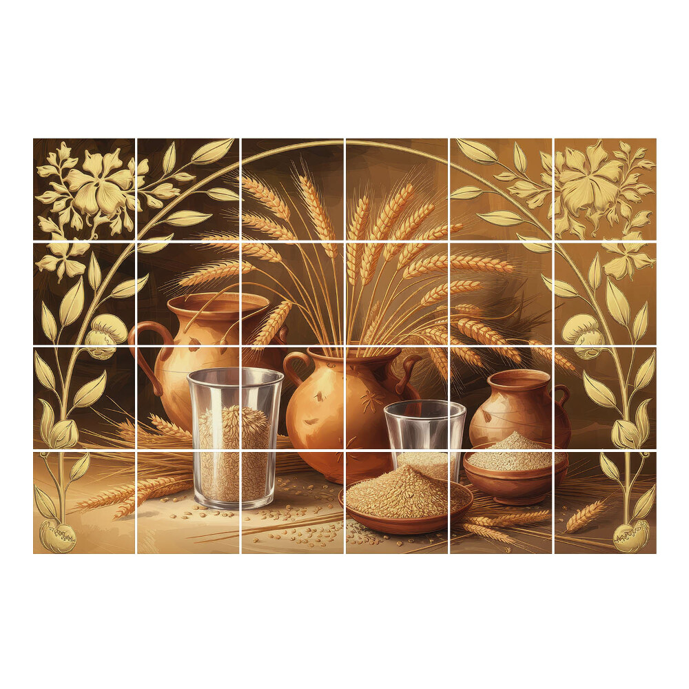 Samolepka na dlaždice Sklizená obilí a nádoby