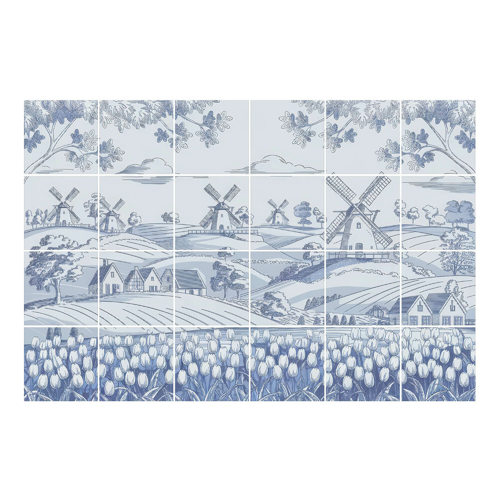 Samolepka na dlaždice Idylická krajina s větrnými mlýny