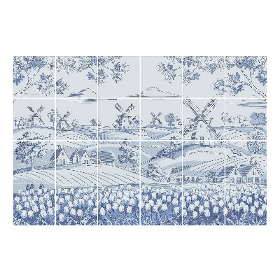 Samolepka na dlaždice Idylická krajina s větrnými mlýny