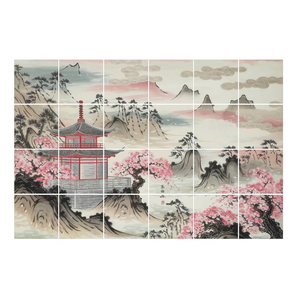 Samolepka na dlaždice Pagoda v horské krajině