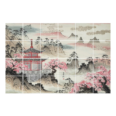 Samolepka na dlaždice Pagoda v horské krajině