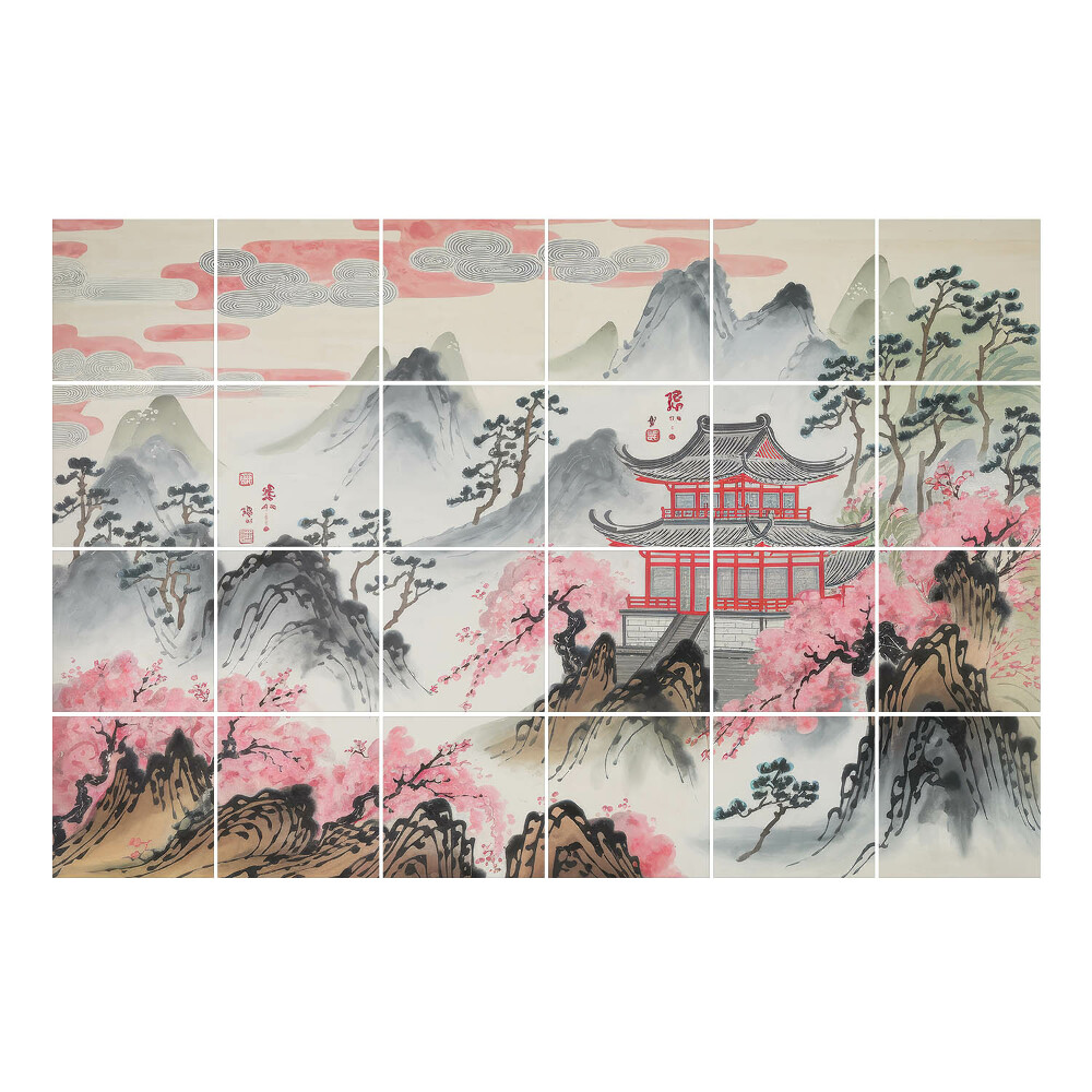 Samolepka na dlaždice Čínská architektura v horách