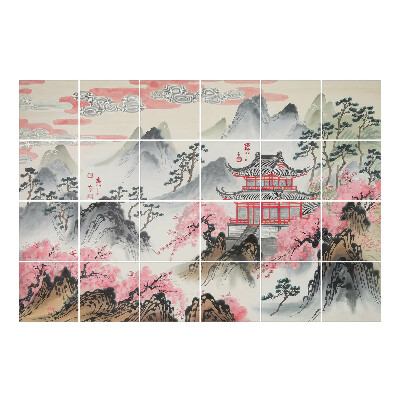 Samolepka na dlaždice Čínská architektura v horách