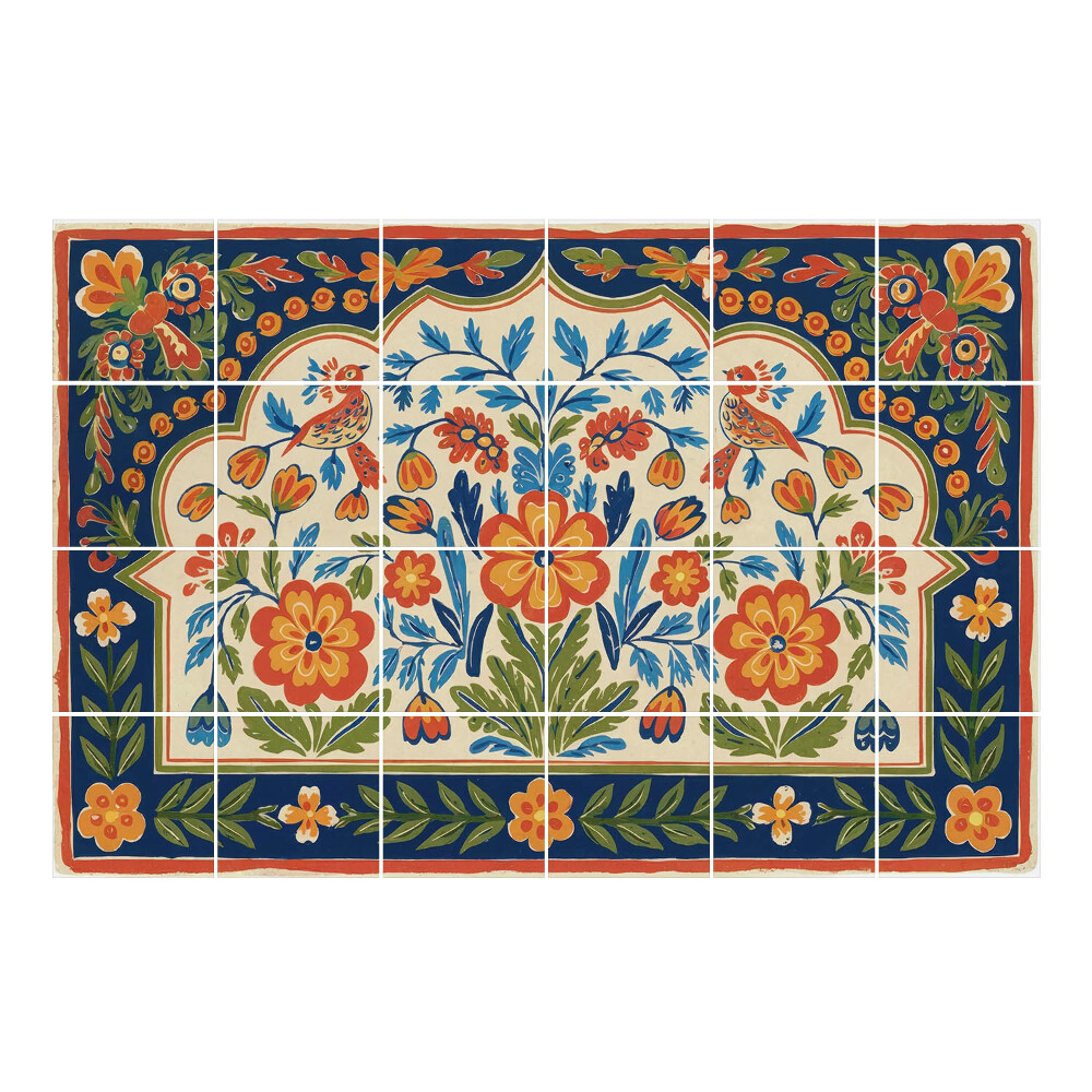 Samolepka na dlaždice Květinový motiv s ptáky