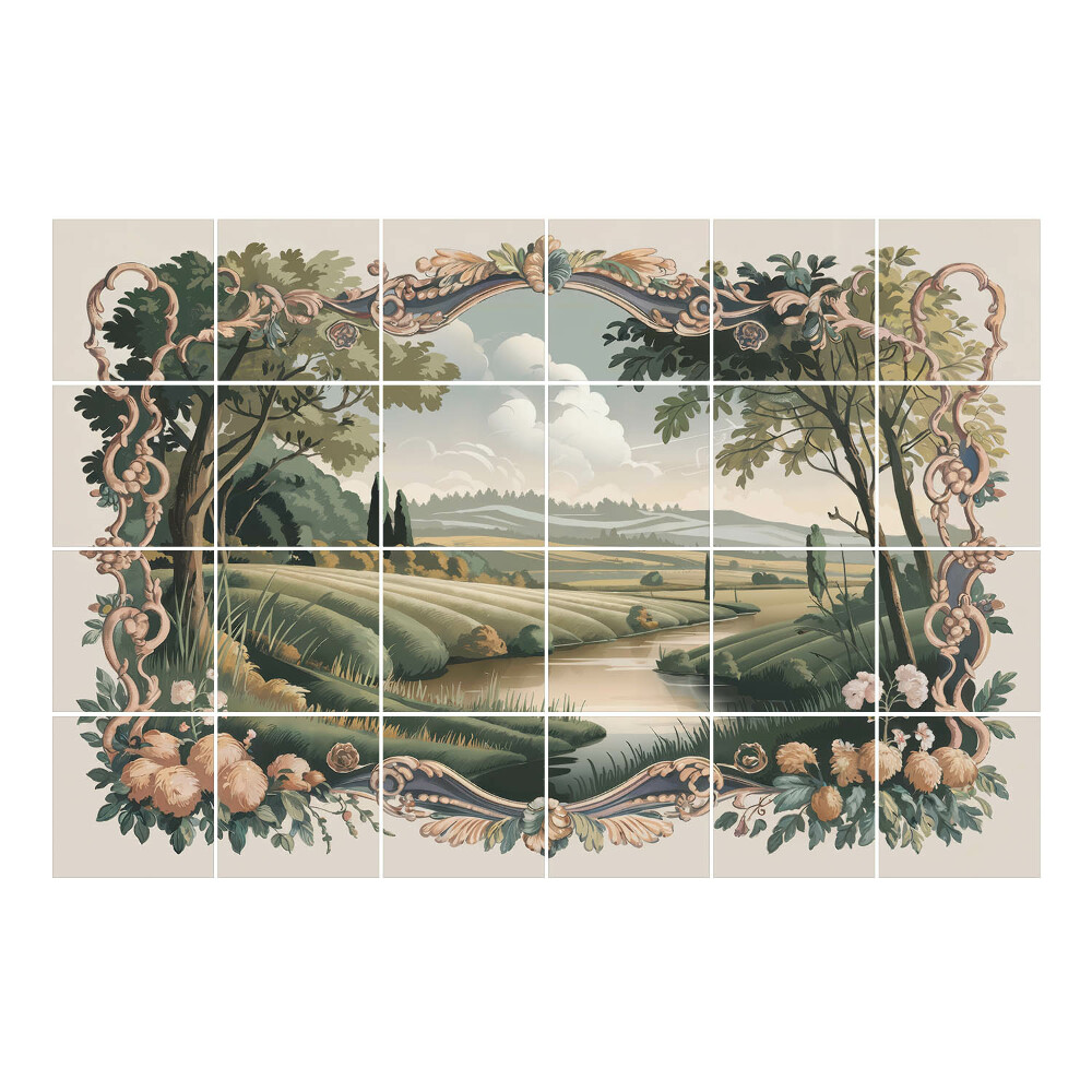 Nálepka na dlaždice Idylická krajina s řekou