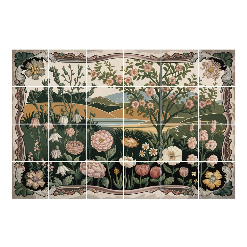 Nálepka na dlaždice Květinová krajina se stromy