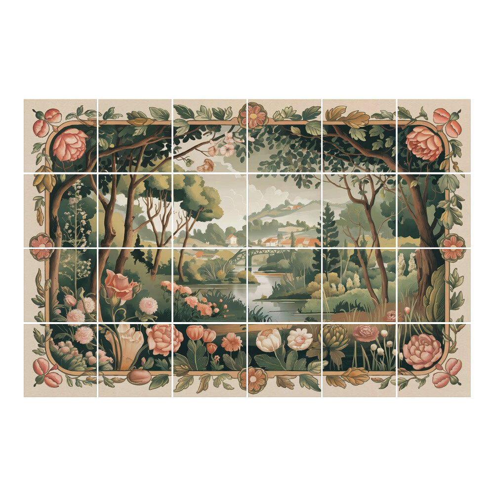 Samolepka na dlaždice Krajina s květinami