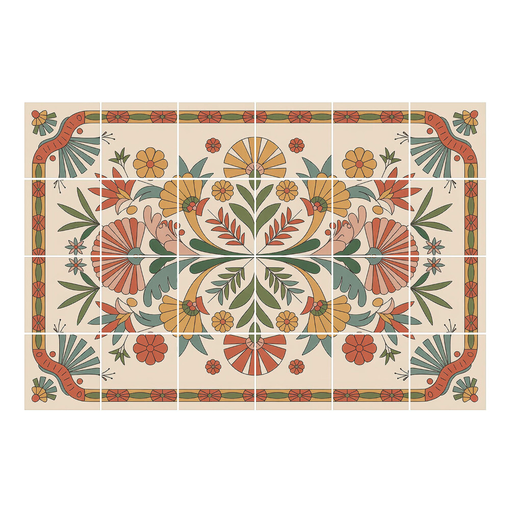 Samolepka na dlaždice Květinová lidová výšivka