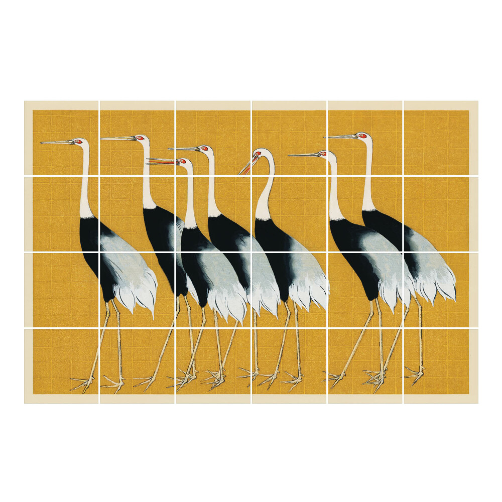 Samolepka na dlaždice Hejno jeřábů, japonský styl