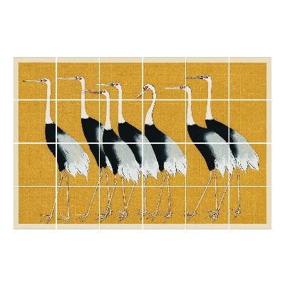 Samolepka na dlaždice Hejno jeřábů, japonský styl