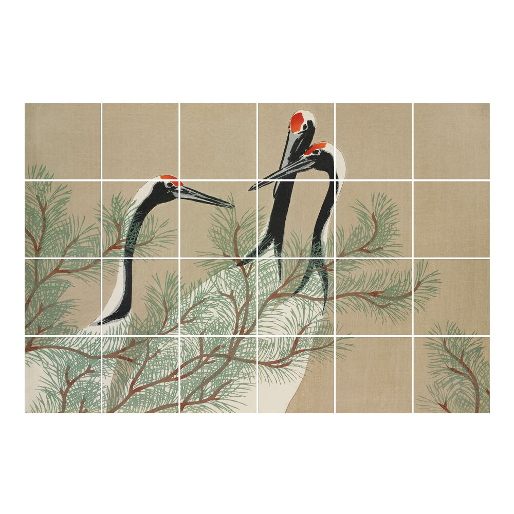 Nálepka na dlaždice Tři jeřáby mezi větvemi