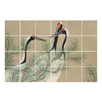 Nálepka na dlaždice Tři jeřáby mezi větvemi