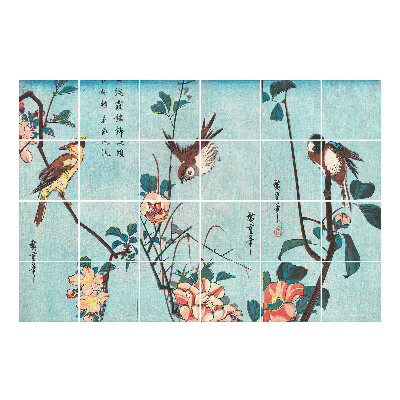 Samolepka na dlaždice Ptáci na květinových větvích