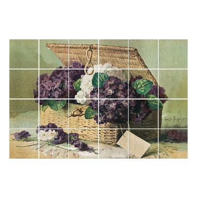 Nálepka na dlaždice Košík s květinami