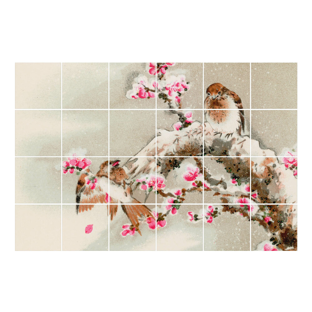 Samolepka na dlaždice Ptáci na kvetoucí větvi