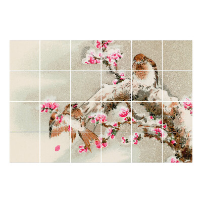 Samolepka na dlaždice Ptáci na kvetoucí větvi