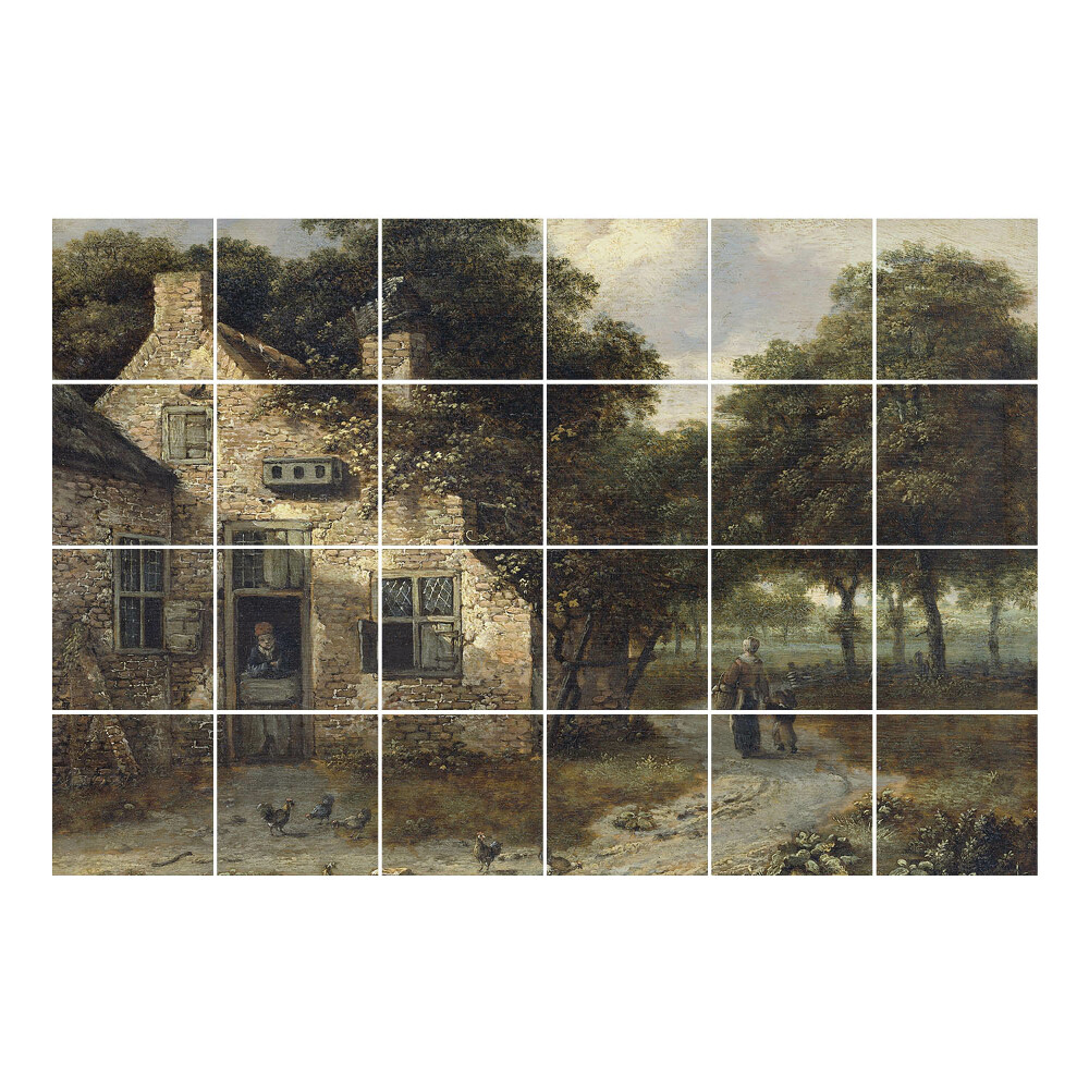 Samolepka na dlaždice Venkovská scéna s chalupou