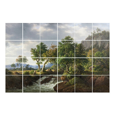 Samolepka na dlaždice Malebná krajina s řekou