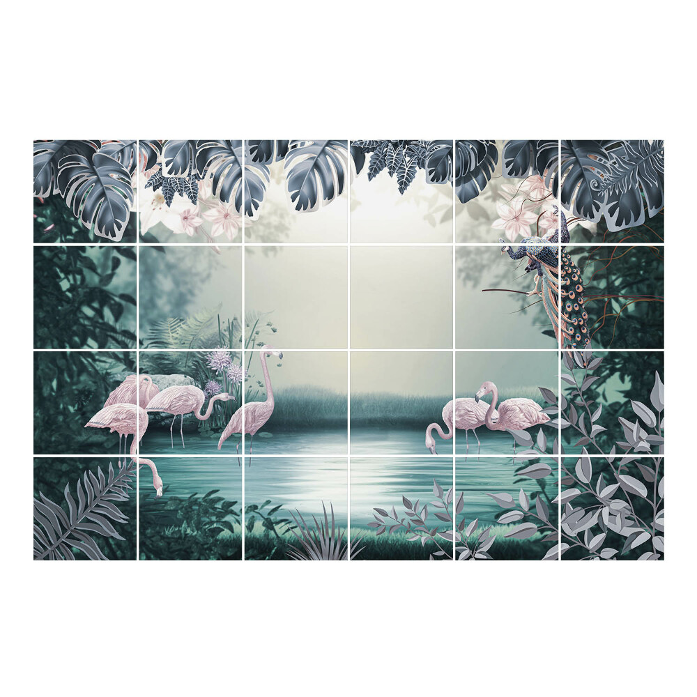 Nálepka na dlaždice Tropická krajina s ptáky