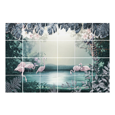 Nálepka na dlaždice Tropická krajina s ptáky