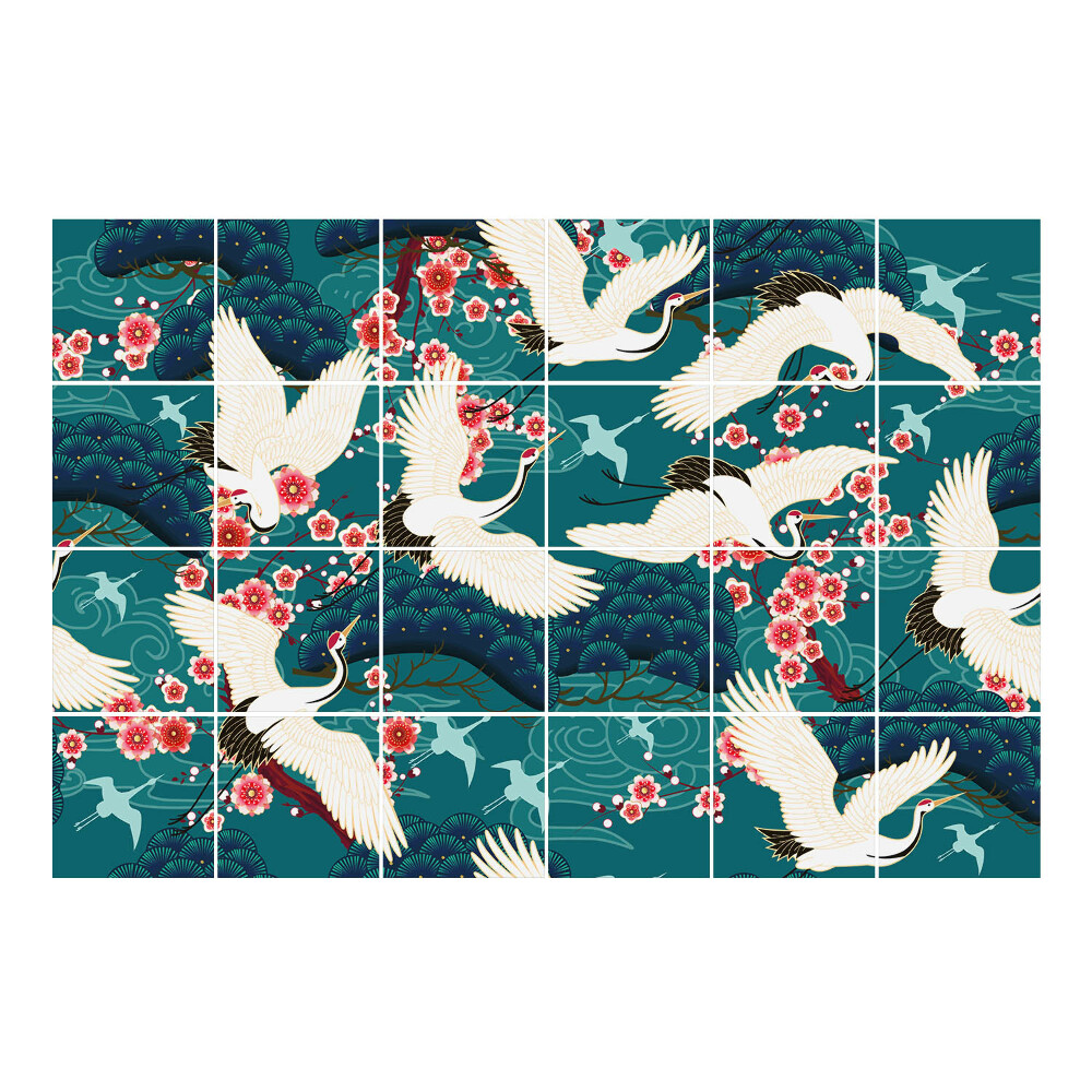 Samolepka na dlaždice Jeřábi mezi květinami