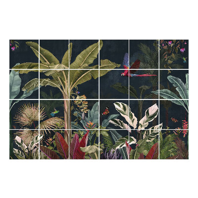 Nálepka na dlaždice Tropická džungle s ptáky