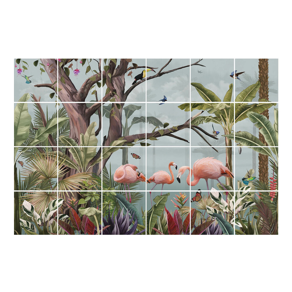 Samolepka na dlaždice Tropická krajina s plameňáky