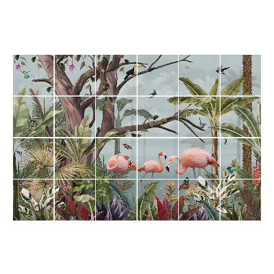 Samolepka na dlaždice Tropická krajina s plameňáky