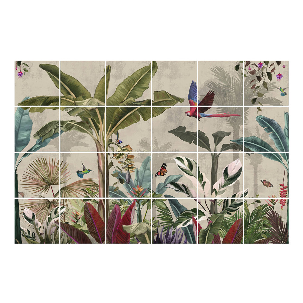 Nálepka na dlaždice Tropická krajina s ptáky