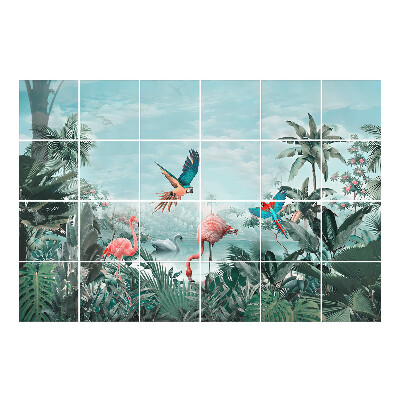 Nálepka na dlaždice Tropický ráj s ptáky