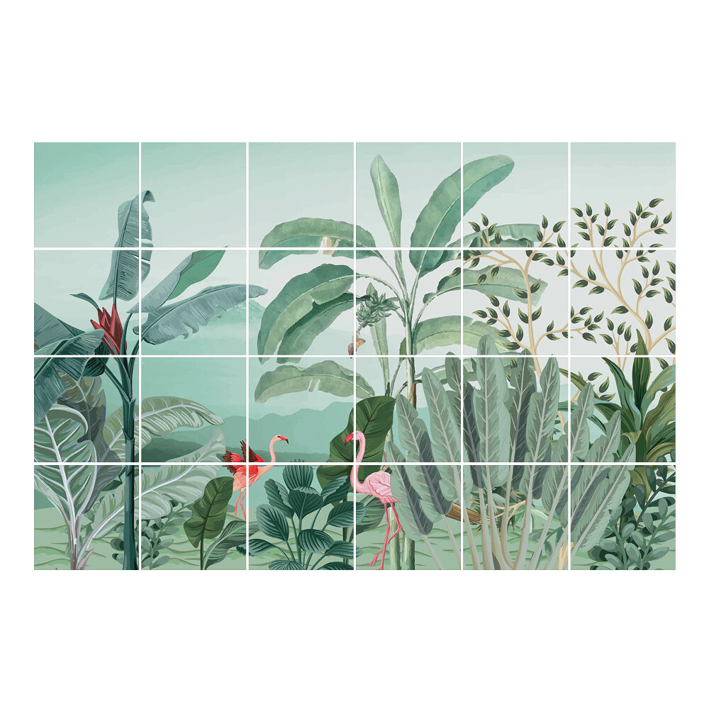 Samolepka na dlaždice Tropická krajina s plameňáky