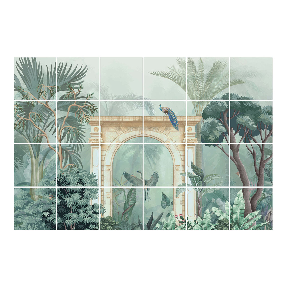 Samolepka na dlaždice Tropický oblouk s ptáky