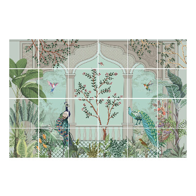 Samolepka na dlaždice Exotická zahrada s ptáky