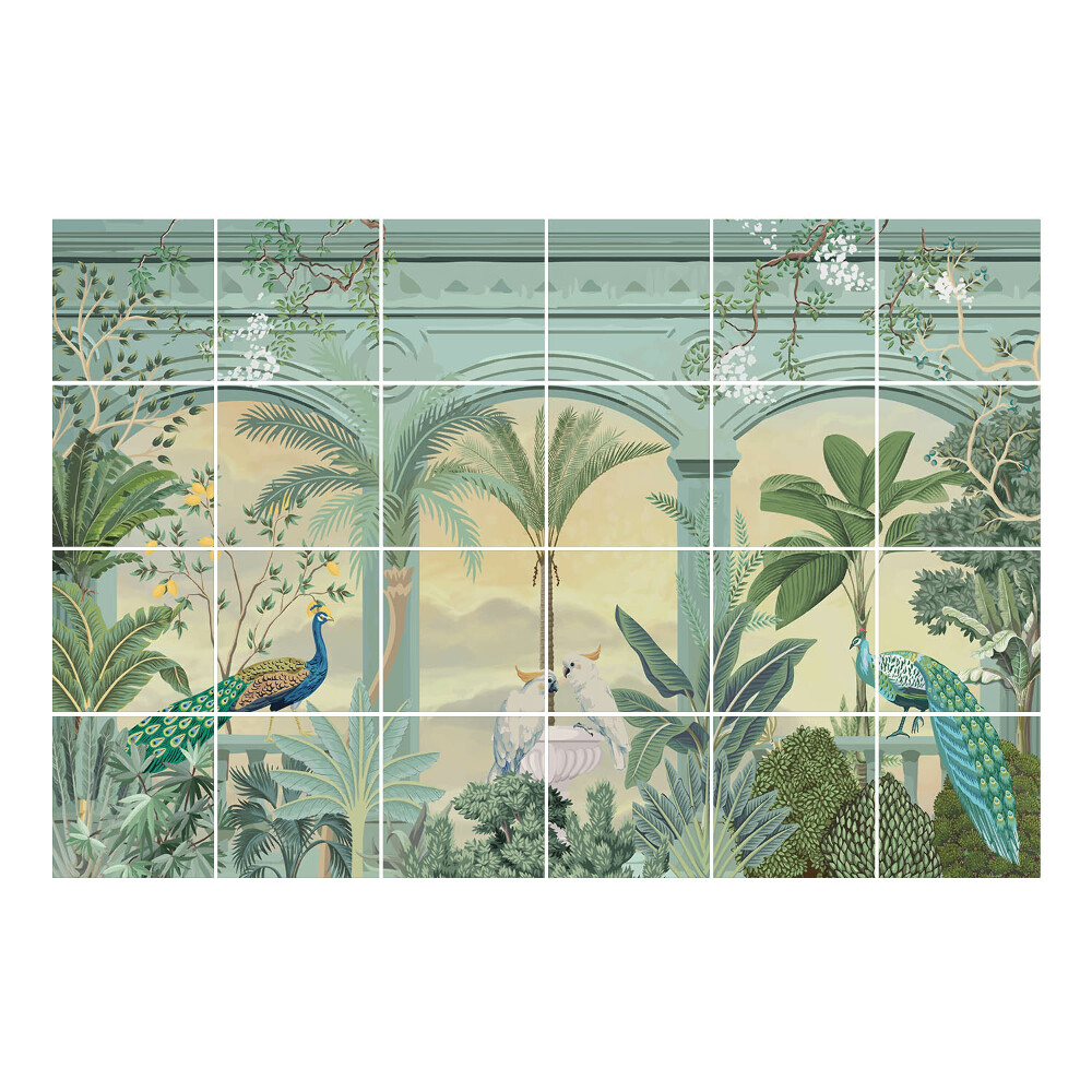 Nálepka na dlaždice Tropický ráj s ptáky