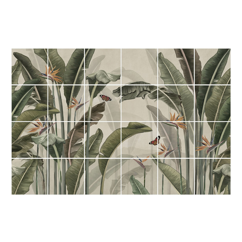 Samolepka na dlaždice Tropická vegetace s motýly