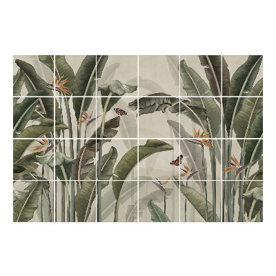 Samolepka na dlaždice Tropická vegetace s motýly