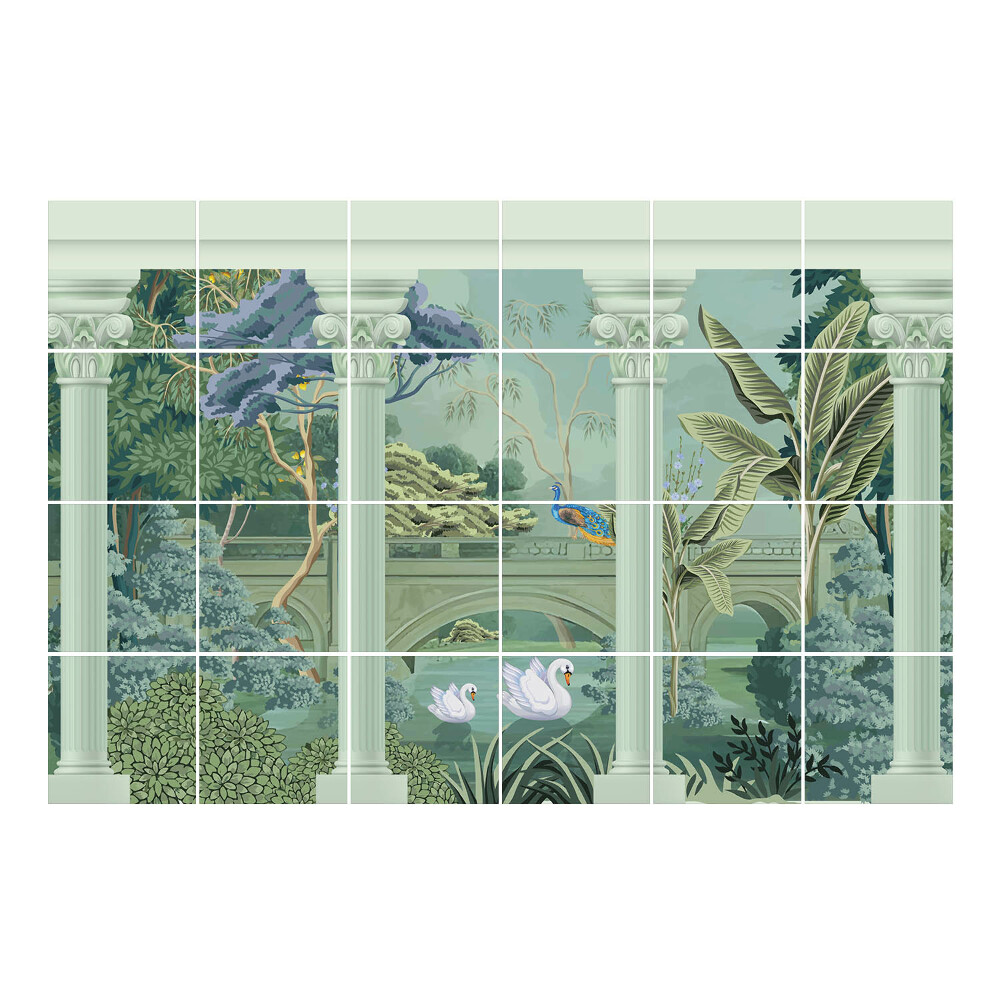 Samolepka na dlaždice Idylická krajina s ptáky