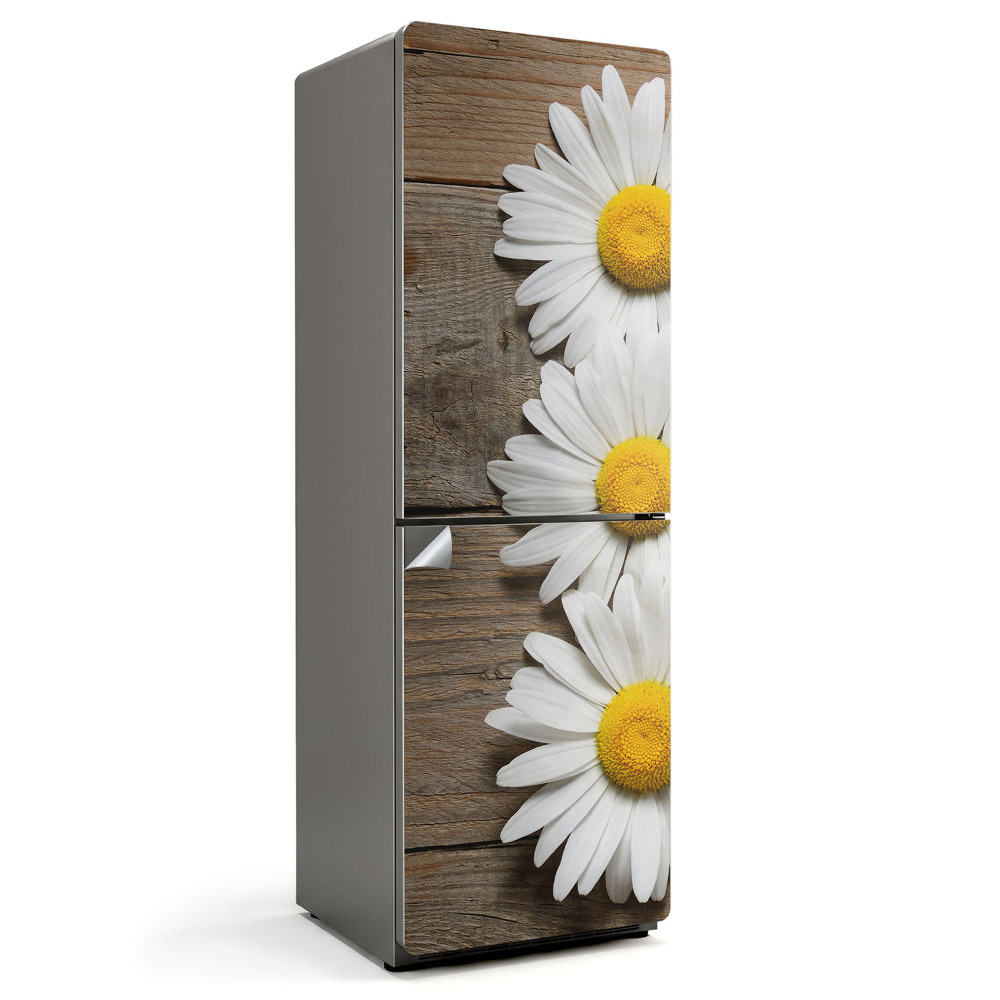 Tapeta na lednici Květinové akcenty na dřevěném povrchu